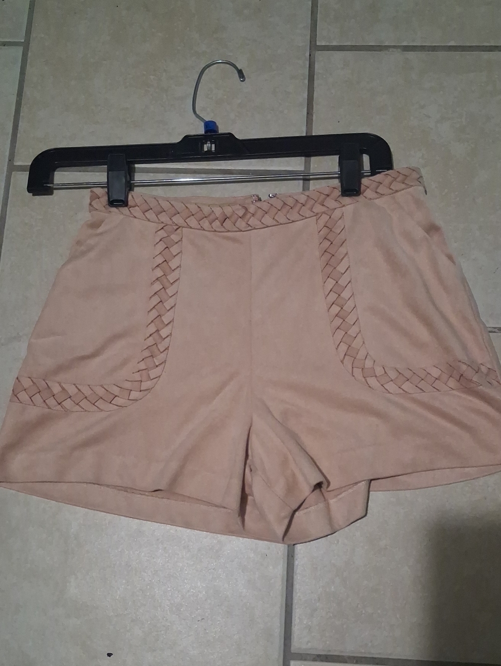 Gianni Binni Womens Sz XS Tan Suede Woven Detai High-Waist Dress Shorts